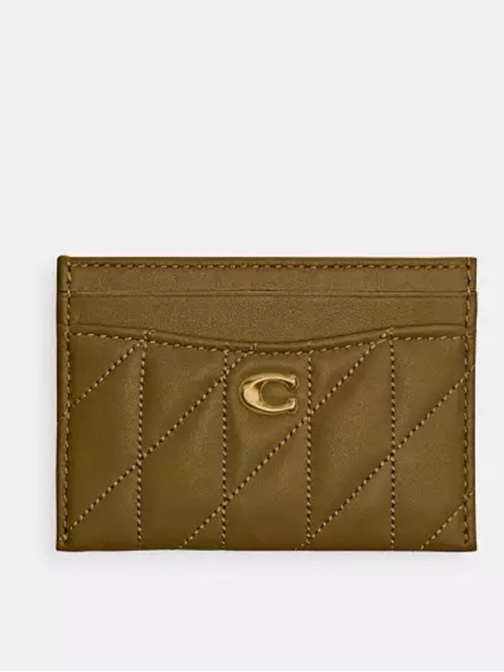 Authentic Coach Quilted Card Case in Olive Green with Gold C Logo